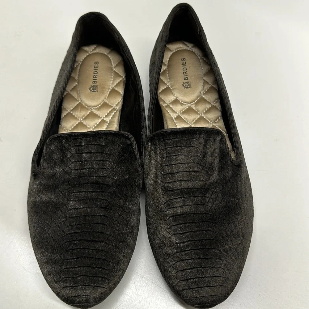 Birdies The Starling Loafers Slip On Shoes Python Snake Velvet Dark Gray Size 8 - Picture 2 of 9